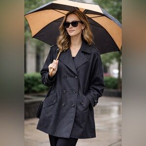 Luba Paris Black Textured Double Breasted Spring Trench Coat [000300]